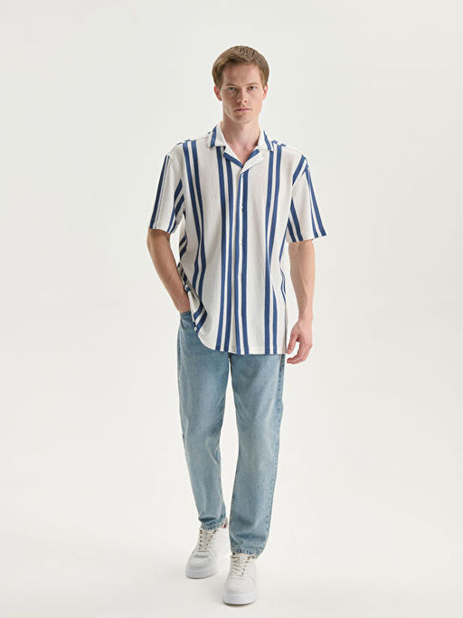 Regular Fit K?sa Kollu ?izgili Arm?rl? Erkek G?mlek