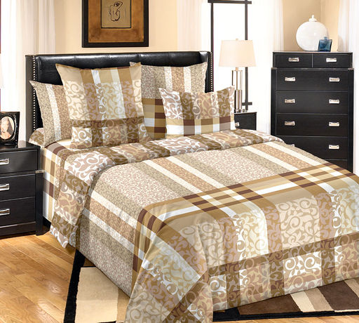 Простыня на резинке 200*200 см, перкаль, борт 25 см (Бруно, бежевый)