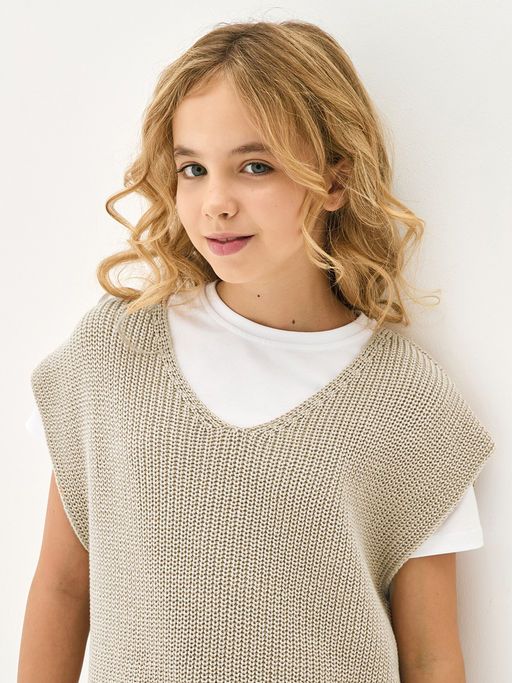 Бежевый вязаный жилет для девочки - Kogankids фото 12