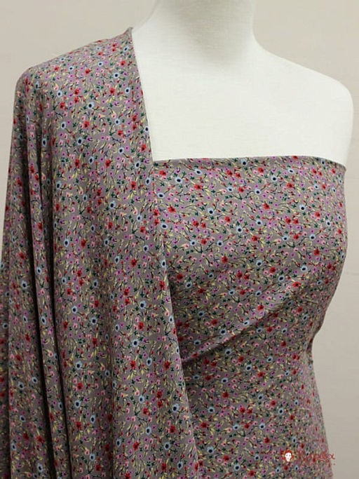 Штапель Премиум Цветочная мириада цв.кофейно-серый, ш.1.45м, вискоза-100%, 120гр/м.кв - Купава фото 3