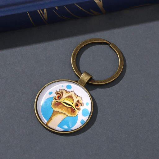 Брелок для ключей на кольце Круг. Страус, стекло, металл, d=3 см - Simaland фото 2