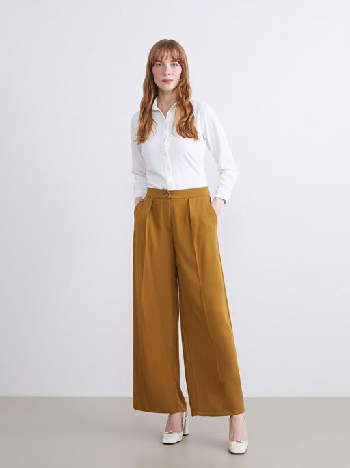 Loose Fit Geni? Pa?a Kad?n Pileli Pantolon