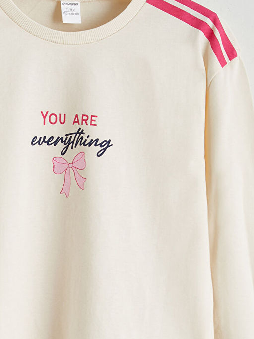 Bisiklet Yaka Uzun Kollu Bask?l? K?z ?ocuk Ti??rt