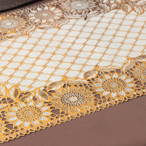 Цена за 12 шт. Салфетка ажурная для стола ПВХ Подсолнухи, 4530 см, цвет золотой - Simaland фото 2