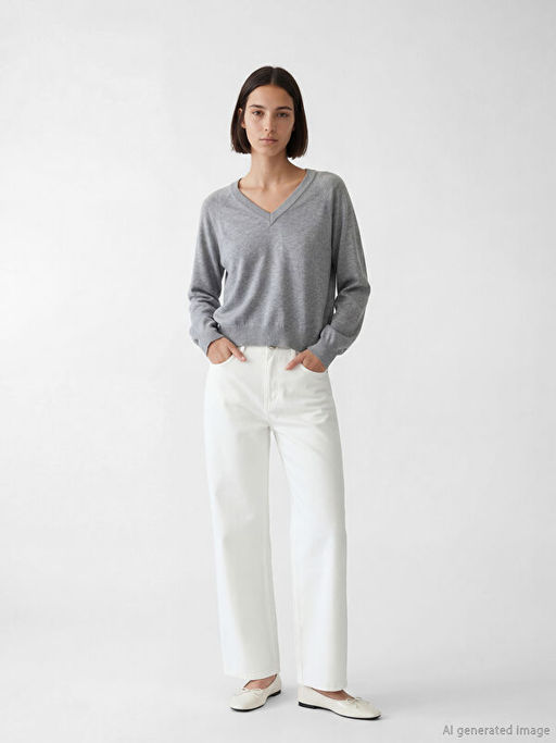 V Yaka Kad?n Triko Kazak