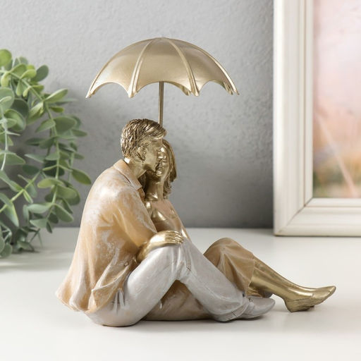 Фигурка полистоун «Влюблённая пара под зонтом - нежность», бежевый, 18×18×10 см