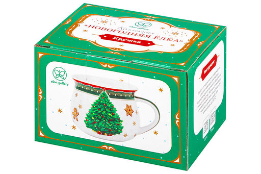 Кружка 250 мл 11*8,5*7 см Новогодняя елка зеленый узор, бочонок NEW BONE CHINA - Elan gallery фото 15