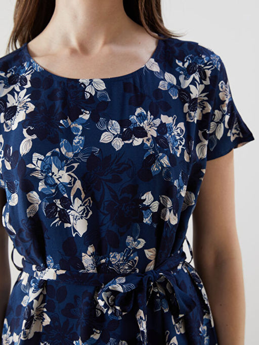 Bisiklet Yaka ?i?ekli Elbise