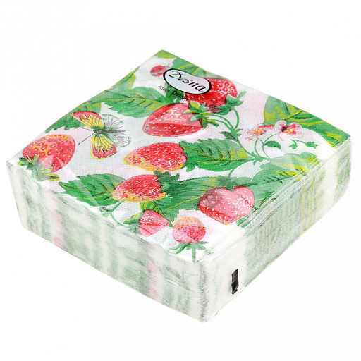 Салфетки бумажные Desna Design 24х24см, 1 слойные, 40 штук в упаковке, 100% целлюлоза, Земляника (Россия) - Bouquet фото 5