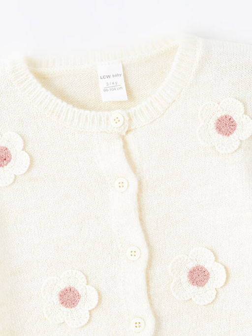 Bisiklet Yaka ?i?ek Nak??l? K?z ?ocuk Triko H?rka