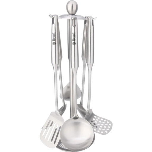 Набор кухонных принадлежностей из нержавеющей стали на подставке 7 пр., цвет: хром R-1607 /RASHEL/