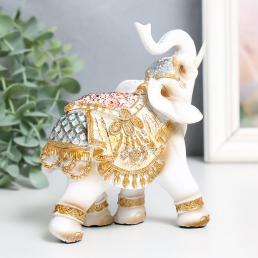 Фигурка полистоун «Белый слон в золотой богатой попоне», 6×11×13 см, МИКС