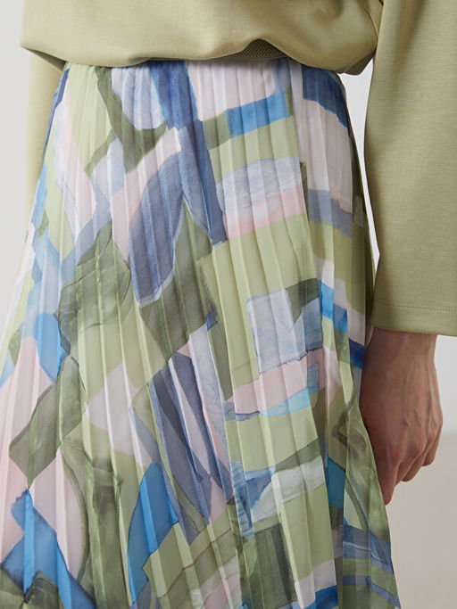 Beli Lastikli Desenli ?ifon Kad?n Pileli Etek