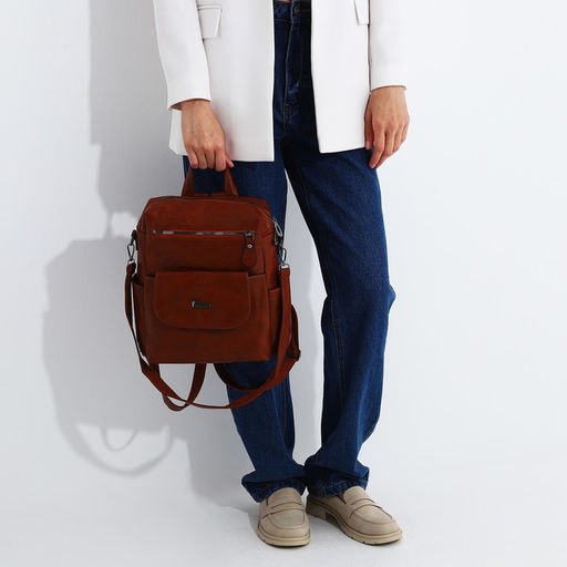 Рюкзак женский из искусственной кожи на молнии, 2 кармана, цвет рыжий - Simaland фото 8