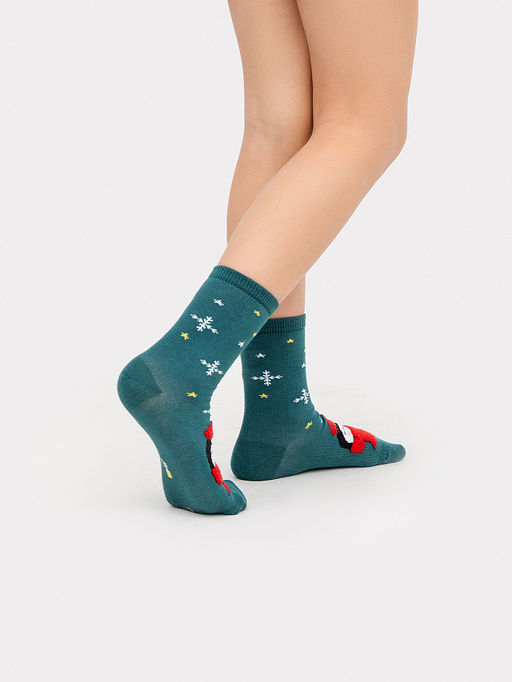 Цена за 5 пар! Носки детские зеленый с рисунком в виде пингвинов - Mark formelle фото 3