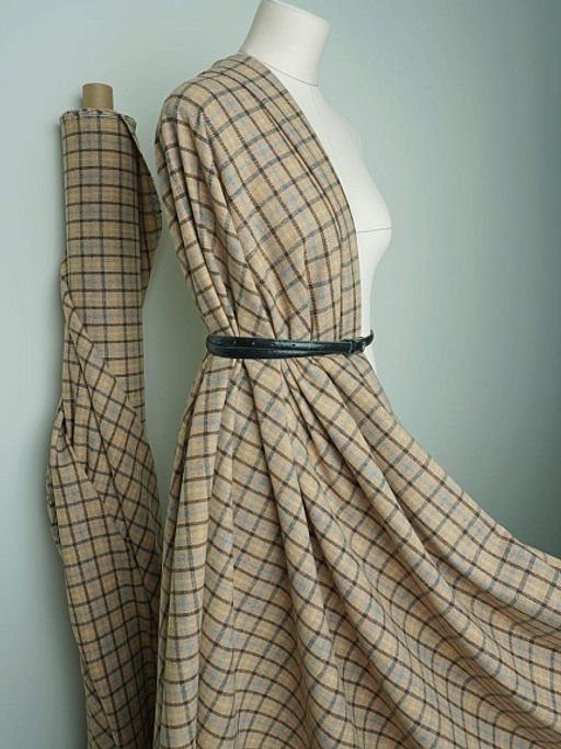 Шерсть пальтово-костюмная Твид Клетка цв.песочный, ш.1.5м, шерсть-20%, п/э-80%, 340гр/м.кв - Купава фото 9