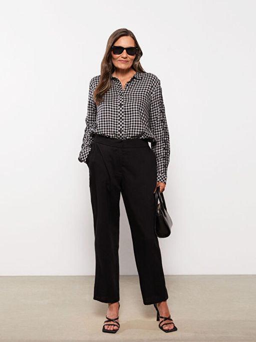 Kad?n Beli Lastikli Standart Fit D?z Pantolon