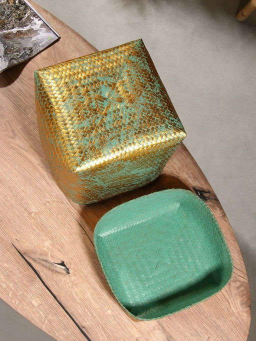 Корзинка плетёная «Голден», 25×25×30 см, голубая