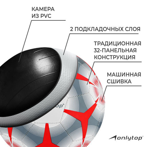 Футбольный мяч ONLYTOP, машинная сшивка, 32 панели, р. 5, PVC