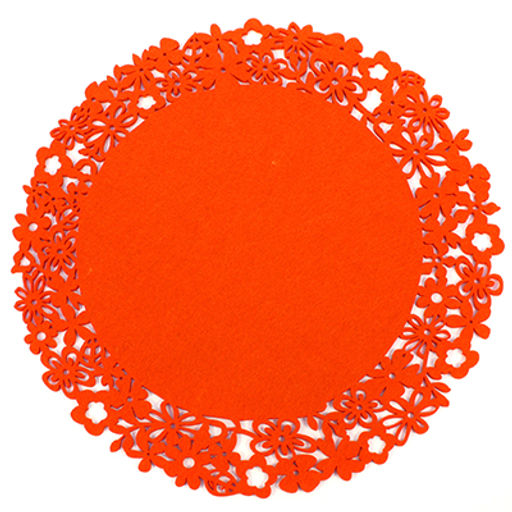 Салфетка под горячее (сервировочная) "Цветочный кант" д38см фетр, цвет - оранжевый (Китай)
