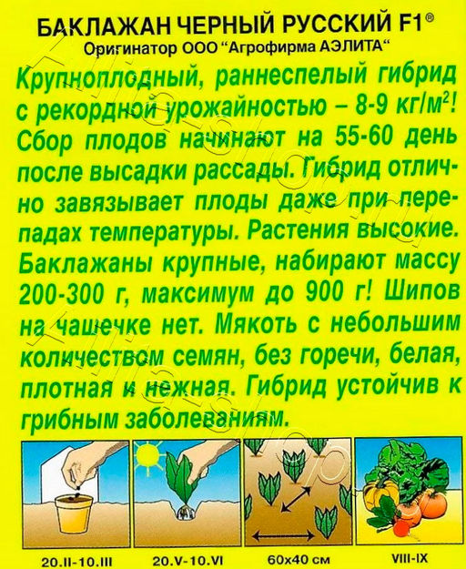 Баклажан Черный русский F1 0,1г (Аэлита)