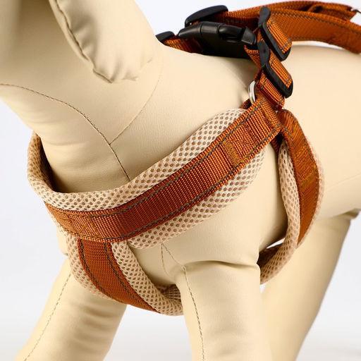 Комплект амуниции светоотражающий с мягкими шлейкой и ручкой, поводок 120 х 2 см, ОШ 46-69 см, корич - Пижон фото 4