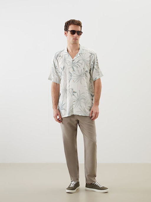 Regular Fit K?sa Kollu Desenli Viskon Erkek G?mlek