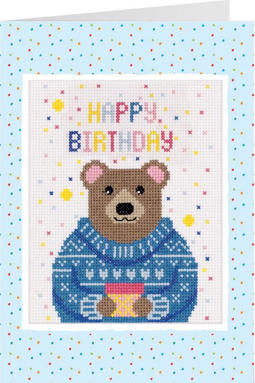 Набор для вышивания PANNA OT-7334 Открытка. Мишка с подарком 11.5 х 15 см