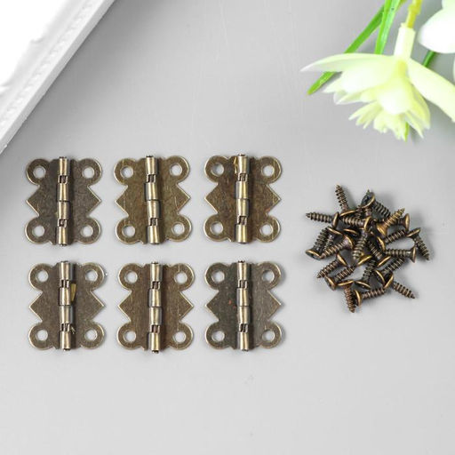 Цена за 4 шт. Петля для шкатулки (ключницы), металл, фигурная, под бронзу, набор 6 шт., 1.5×2.1 см