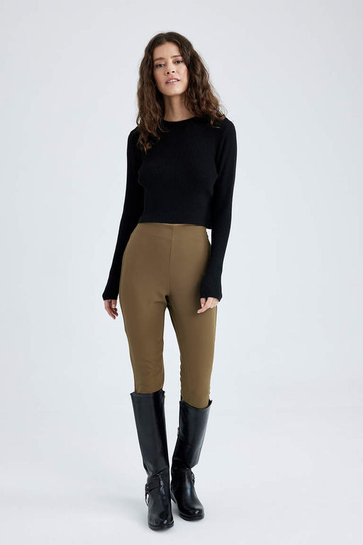 Короткие длинные брюки скинни на молнии с высокой талией - Defacto фото 5