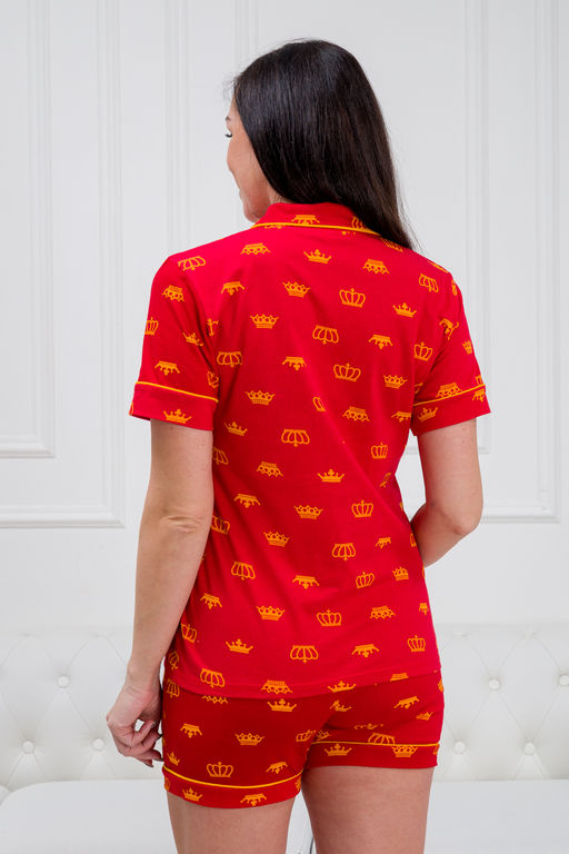 Пижама женская из жакета и шорт из кулирки Мальвина короны, красный - Амадэль фото 12