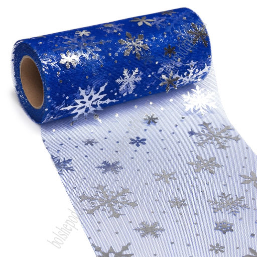 Фатин Снежинки 15 см*15 ярд (SF-3776) синий/серебро - Больше подарков фото 3
