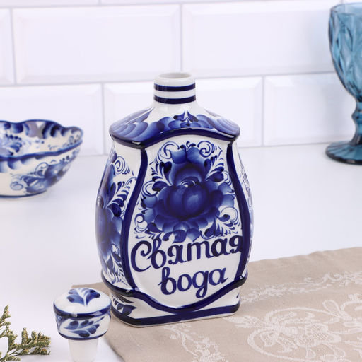 Штоф гжель «Святая вода», бело-синий, керамика,