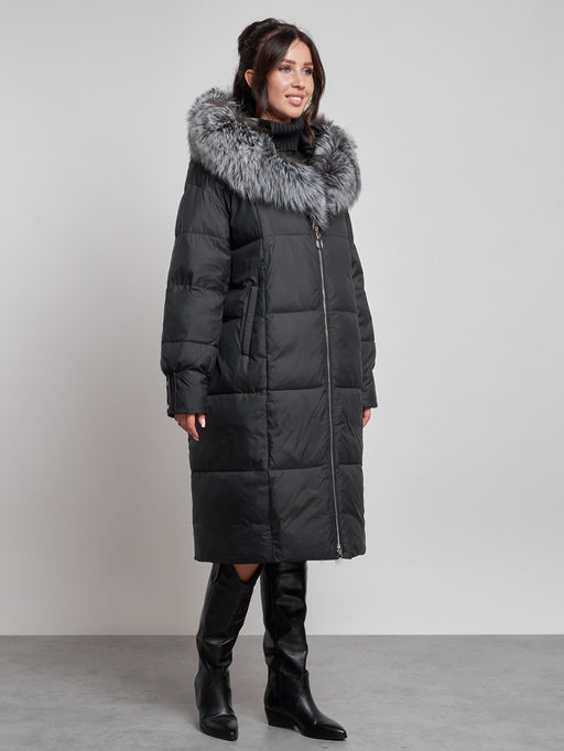 Пальто утепленное с чернобуркой зимнее женское черного цвета 133156Ch - Visdeer фото 19