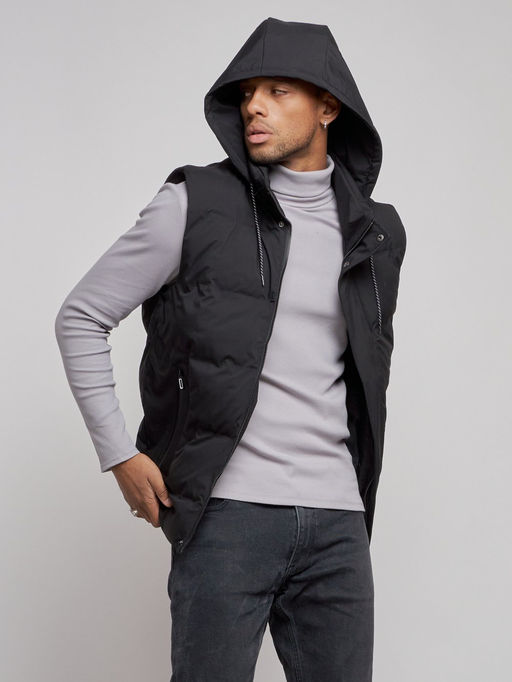 Жилетка мужская утепленная с капюшоном великан черного цвета 8618Ch - YUNDA фото 7