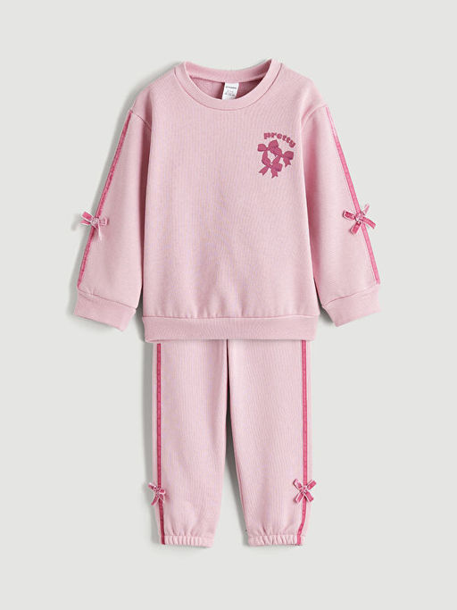 Fiyonklu K?z ?ocuk Kal?n Sweatshirt ve E?ofman Alt?