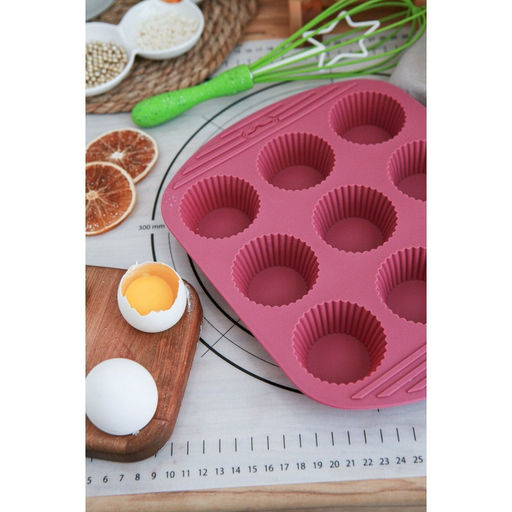 Форма для выпечки Доляна Сладости. Круг реб, силикон, 27?22?3 см, 9 ячеек (6?6?3 см), бордовая  фото 9