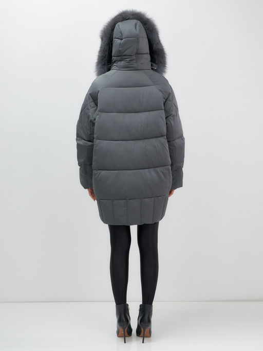 Куртка зимняя женская с мехом и капюшоном тренд темно-серого цвета 7660TC - Visdeer фото 13