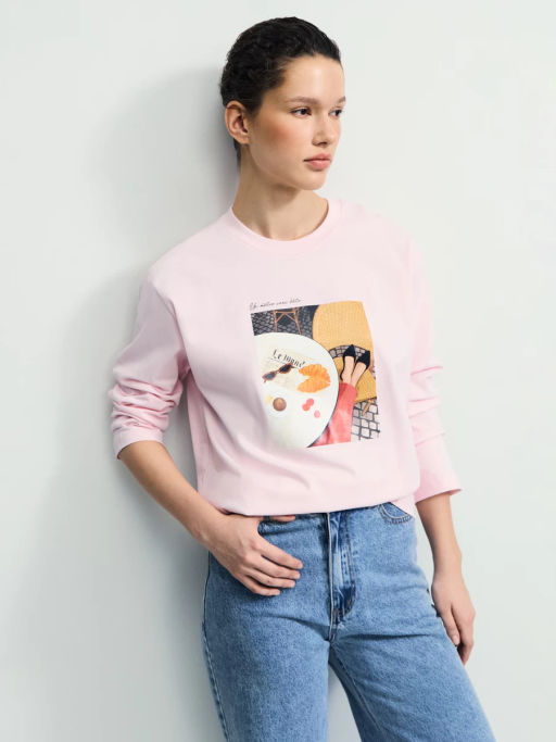 Прямой лонгслив с принтом / Zarina фото 2