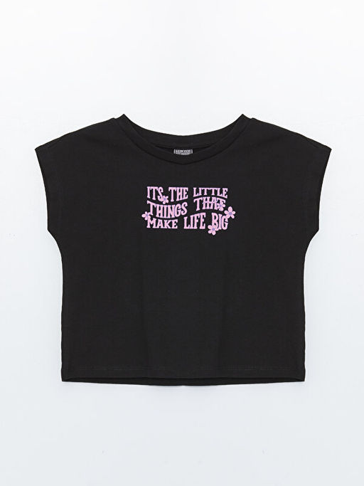 Bisiklet Yaka Bask?l? K?sa Kollu K?z ?ocuk Ti??rt