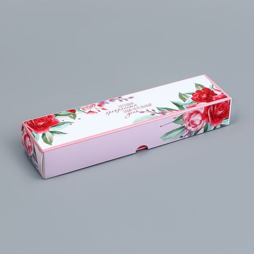 Цена за 2 шт. Коробка для 5 конфет с обечайкой, с окном «Цветочки», 21×5×3.3 см