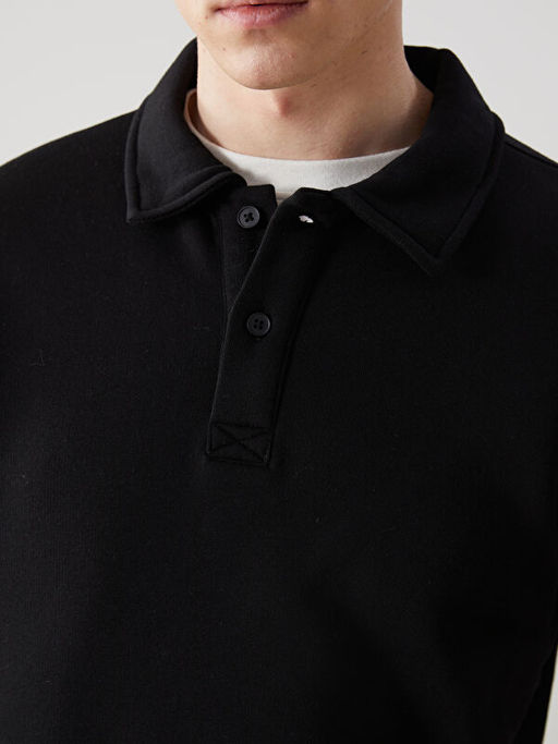 Polo Yaka Uzun Kollu Erkek Sweatshirt