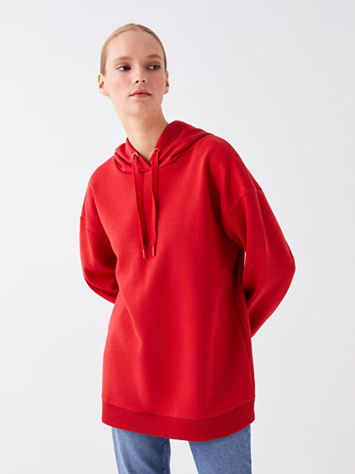 Kap??onlu D?z Kad?n Kal?n Sweatshirt Tunik