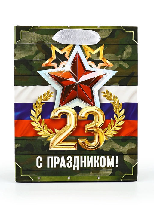 Цена за 3 шт. Пакет подарочный ламинированный 23 февраля, S 12?15?5.5 см