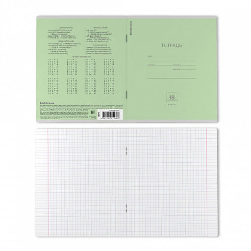 Цена за 200 шт. Тетрадь школьная ученическая ErichKrause Классика зеленая, 18 листов, клетка (в плёнке по 10 шт.)  фото 24