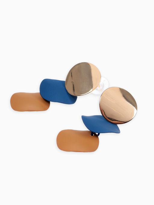 Серьги металл Азелия выгнутые круги, цвет бежево-синий в золоте