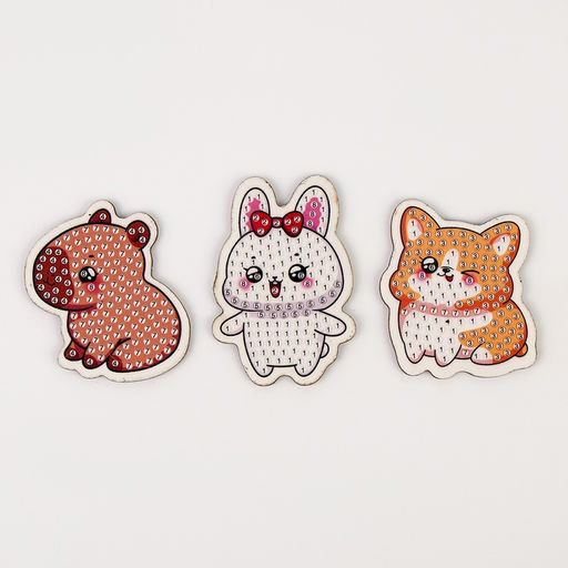 Алмазная мозаика на деревянном магните для детей «Милые зверюшки», набор для творчества