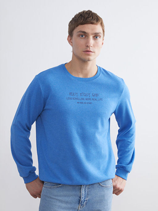 Bisiklet Yaka Bask?l? Erkek Sweatshirt