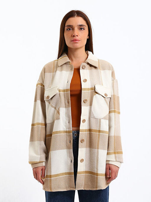 Ekose Oversize Kad?n Oduncu G?mlek Ceket