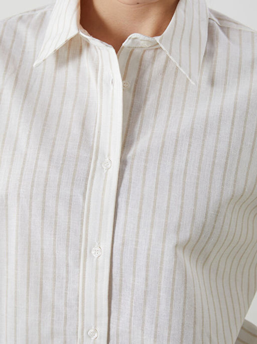 ?izgili Oversize Keten Kar???ml? Kad?n G?mlek